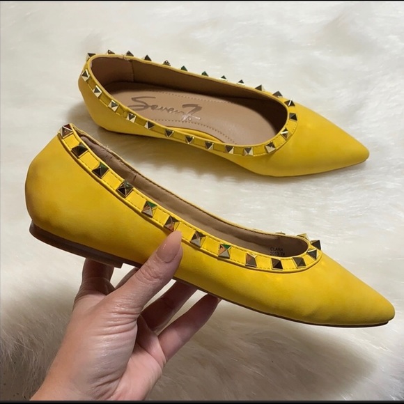 Seven7 Shoes - NWT Seven7 Canary Yellow Studded Suede Flats